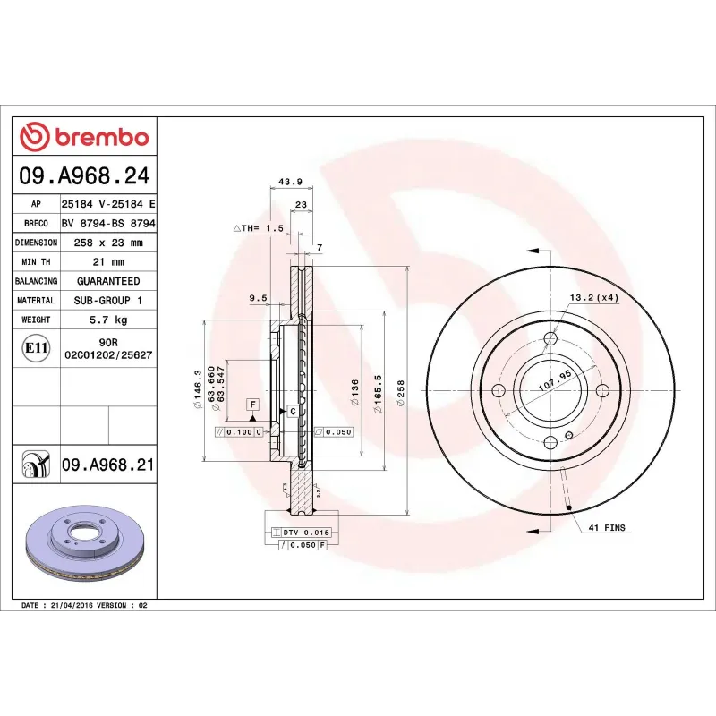 BREMBO 09.A968.24 Disco de freno (Unidad)