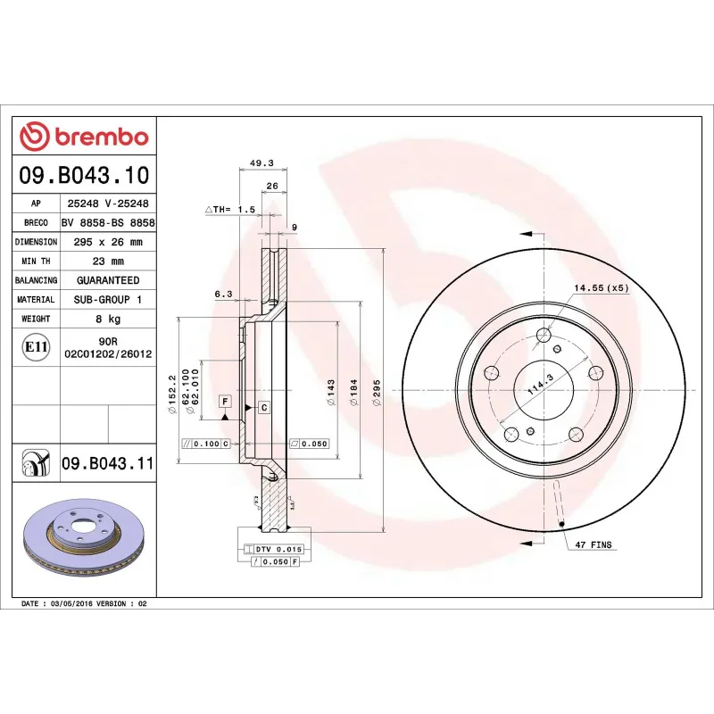 BREMBO 09.B043.10 Disco de freno (Unidad)