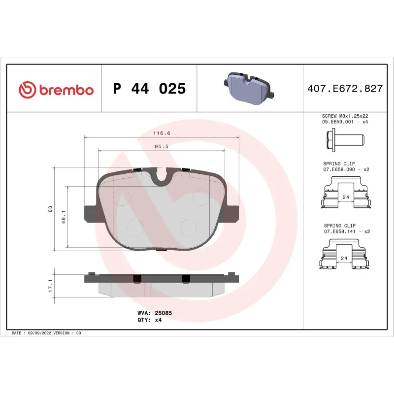 BREMBO P44025 Juego de pastillas de freno