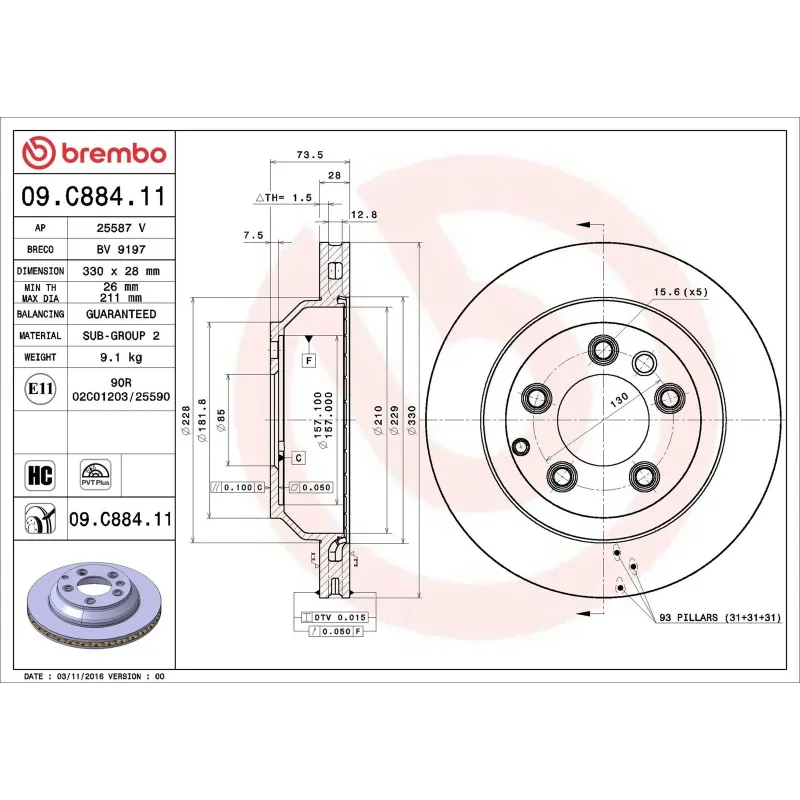 BREMBO 09.C884.11 Disco de freno (Unidad)