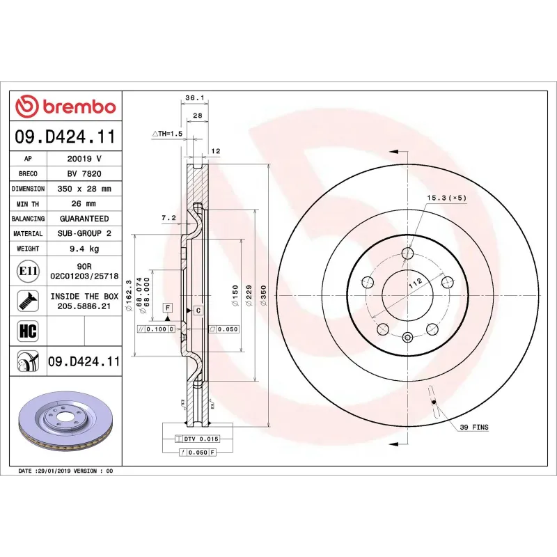 BREMBO 09.D424.11 Disco de freno (Unidad)