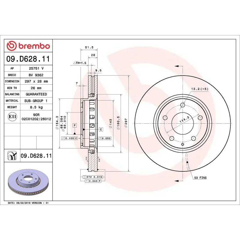 BREMBO 09.D628.11 Disco de freno (Unidad)