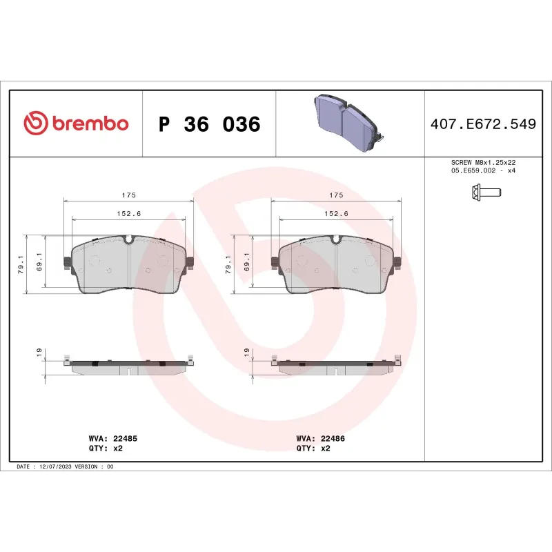 BREMBO P36036 Juego de pastillas de freno