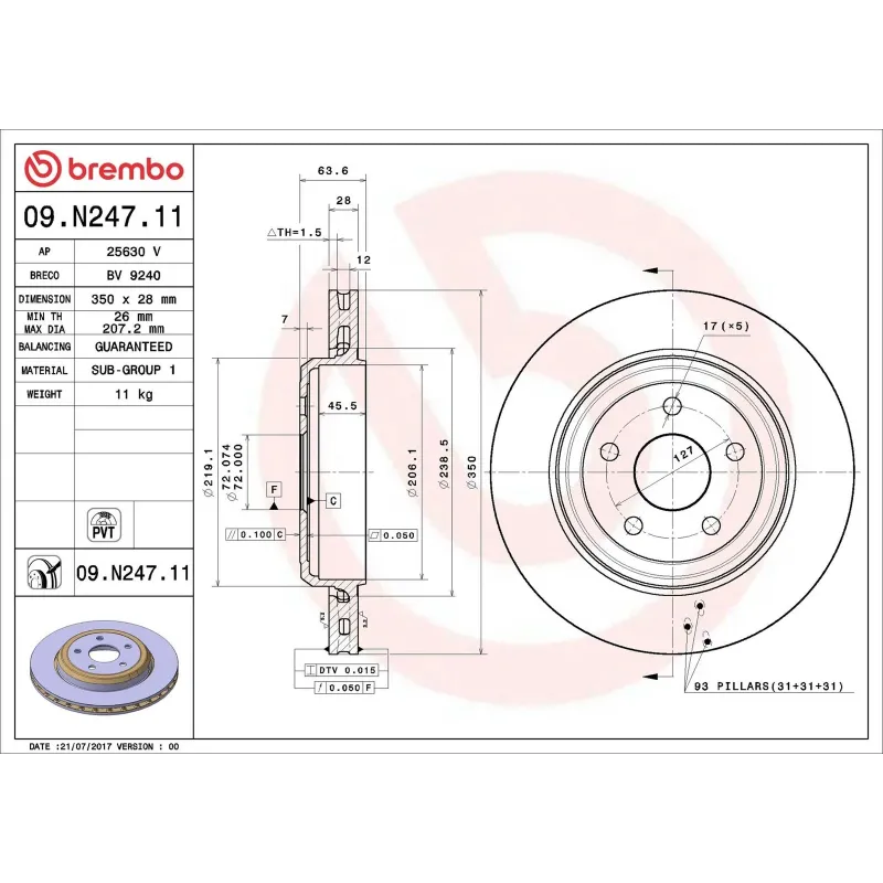 BREMBO 09.N247.11 Disco de freno (Unidad)
