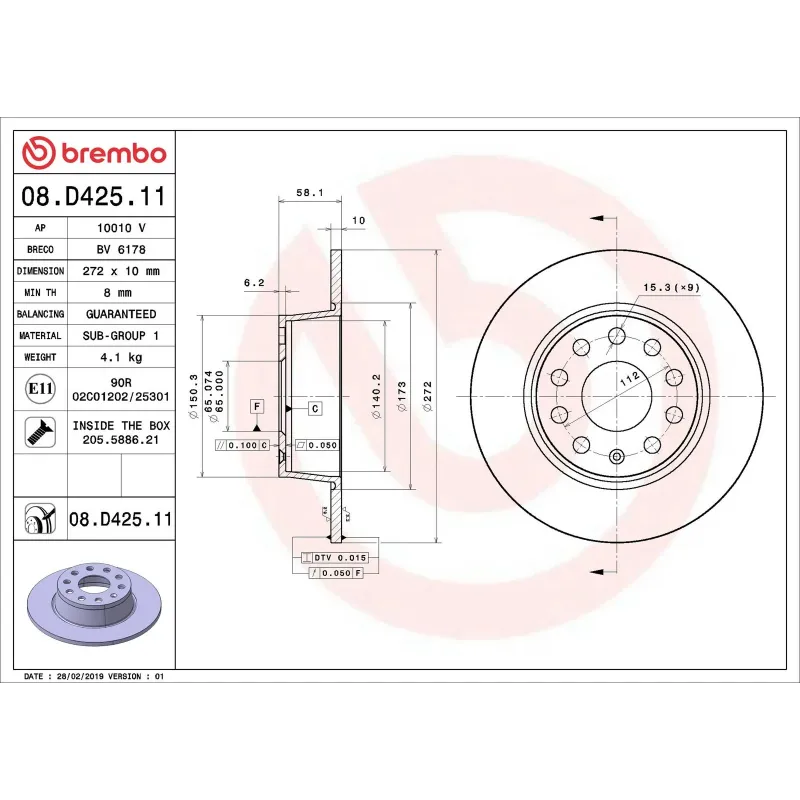 BREMBO 08.D425.11 Disco de freno