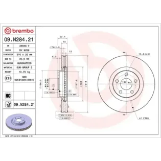 BREMBO 09.N284.21 Disco de freno (Unidad)