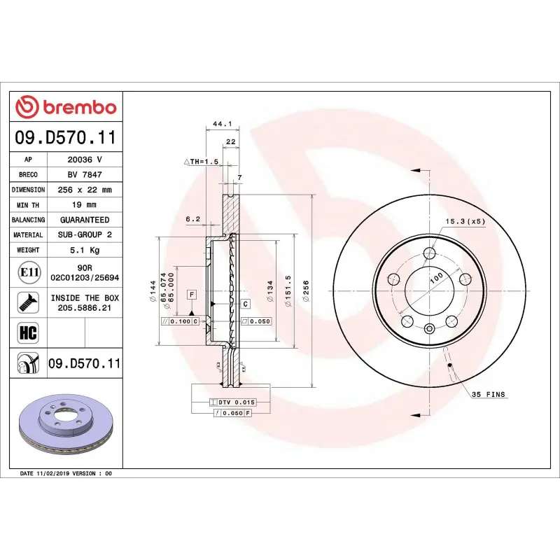 BREMBO 09.D570.11 Disco de freno (Unidad)