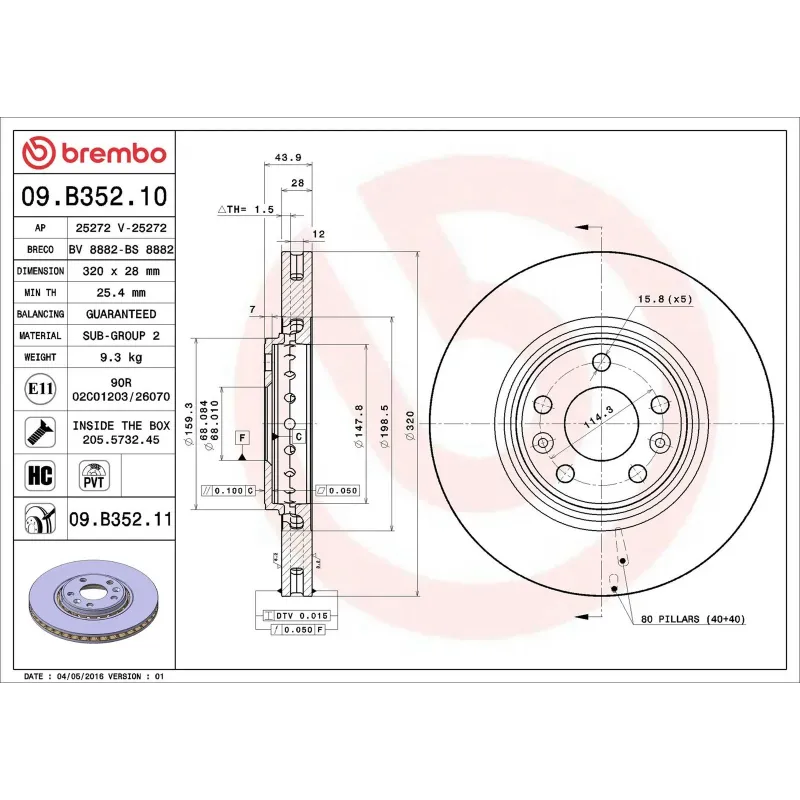 BREMBO 09.B352.10 Disco de freno (Unidad)
