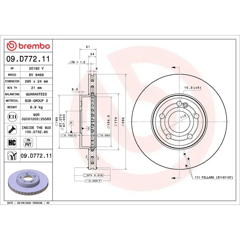 BREMBO 09.D772.11 Disco de freno (Unidad)