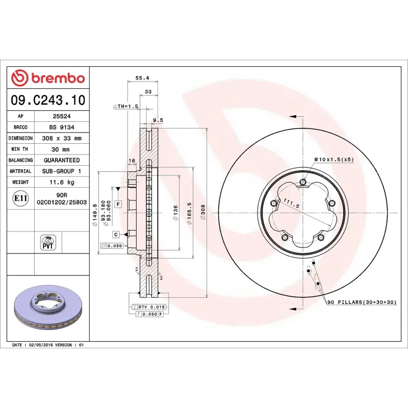 BREMBO 09.C243.10 Disco de freno (Unidad)