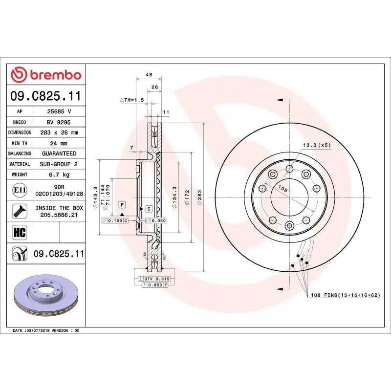 BREMBO 09.C825.11 Disco de freno (Unidad)