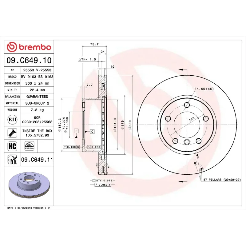 BREMBO 09.C649.11 Disco de freno (Unidad)