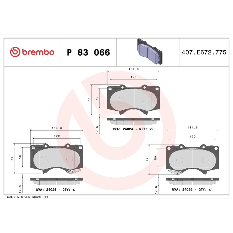 BREMBO P83066 Juego de pastillas de freno