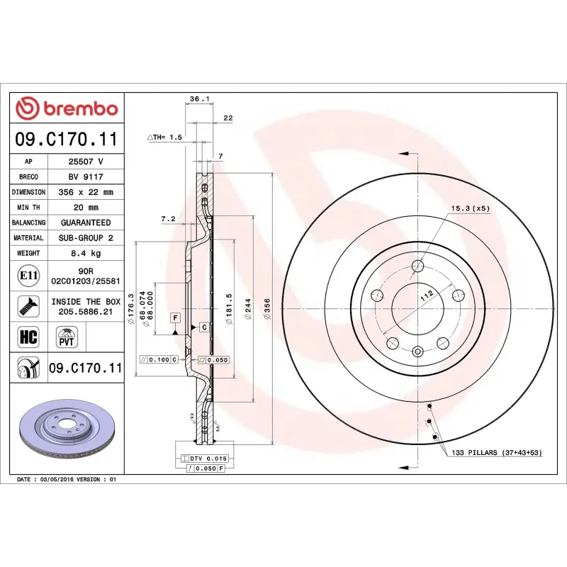 BREMBO 09.C170.11 Disco de freno (Unidad)