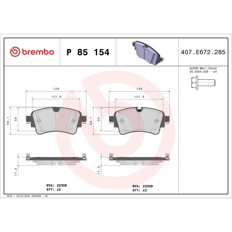 BREMBO P85154 Juego de pastillas de freno