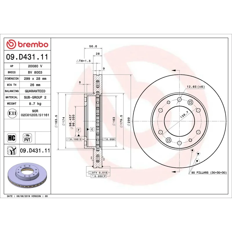 BREMBO 09.D431.11 Disco de freno (Unidad)