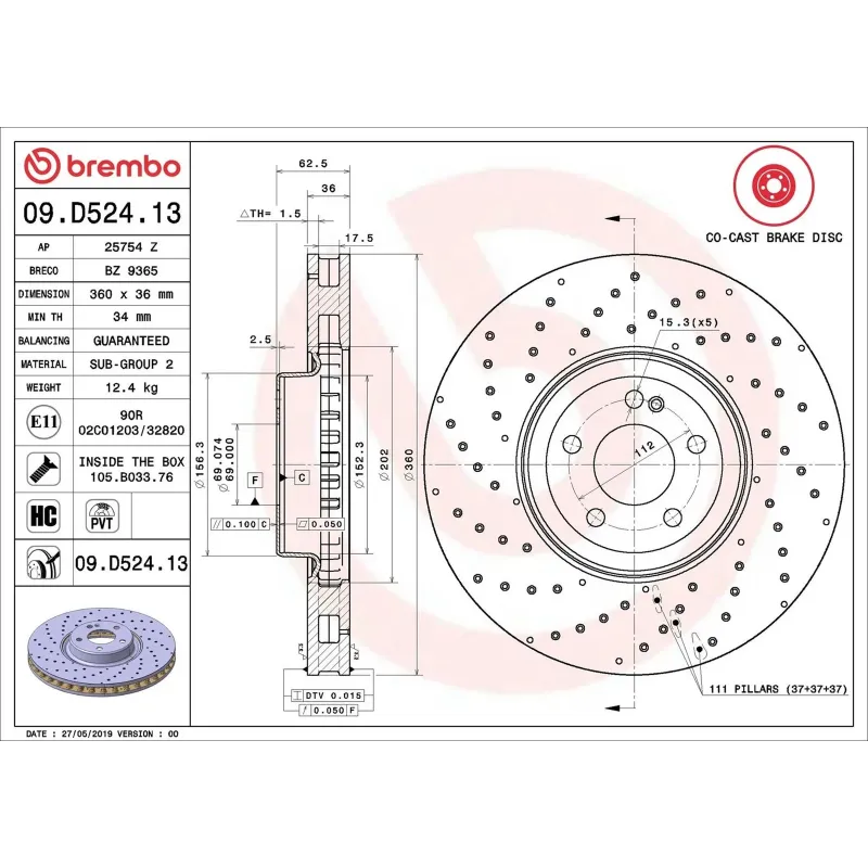 BREMBO 09.D524.13 Disco de freno (Unidad)