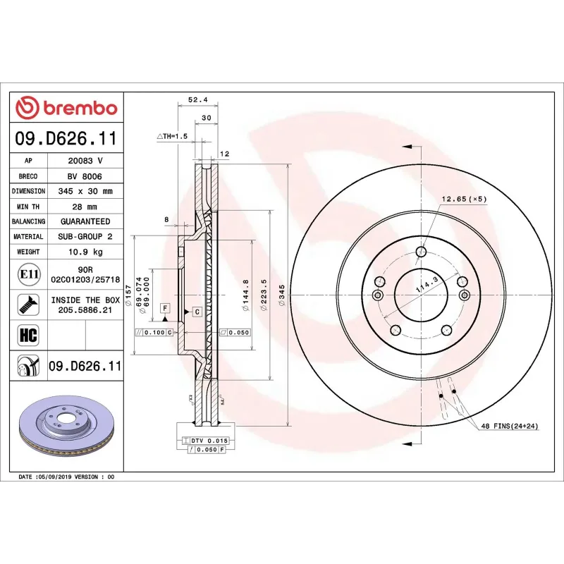 BREMBO 09.D626.11 Disco de freno (Unidad)