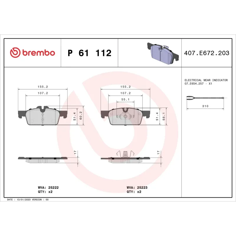 BREMBO P61112 Juego de pastillas de freno
