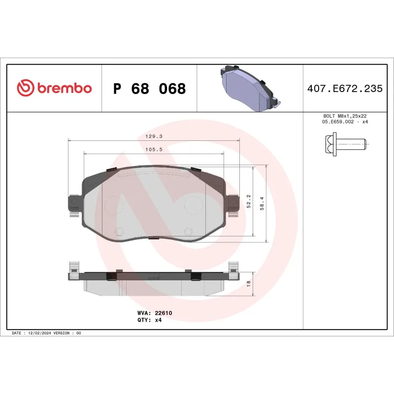 BREMBO P68068 Juego de pastillas de freno