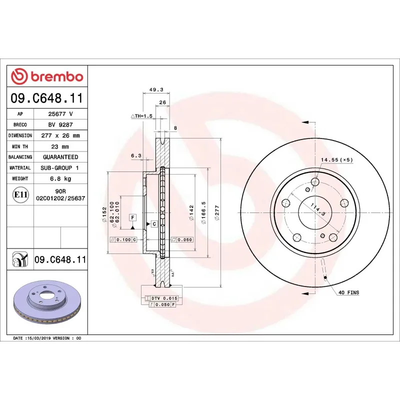 BREMBO 09.C648.11 Disco de freno (Unidad)