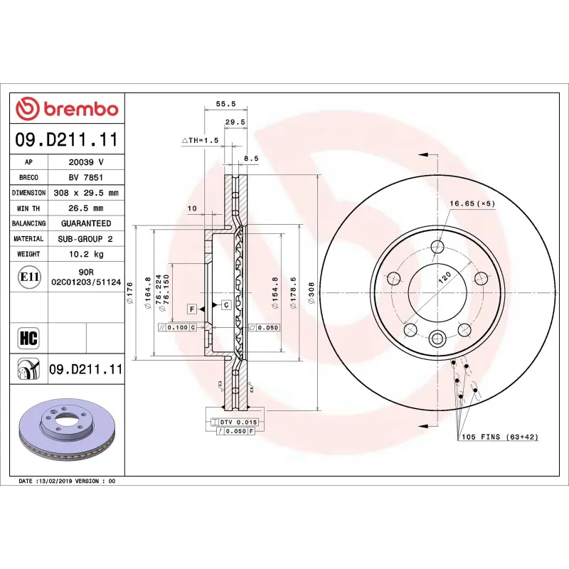 BREMBO 09.D211.11 Disco de freno (Unidad)