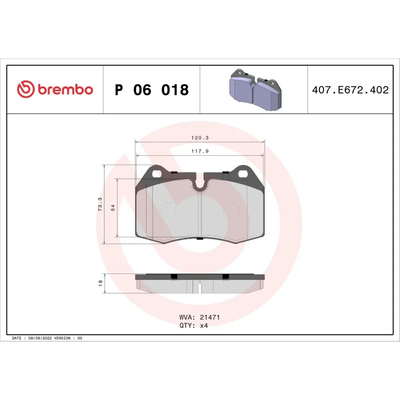 BREMBO P06018 Juego de pastillas de freno