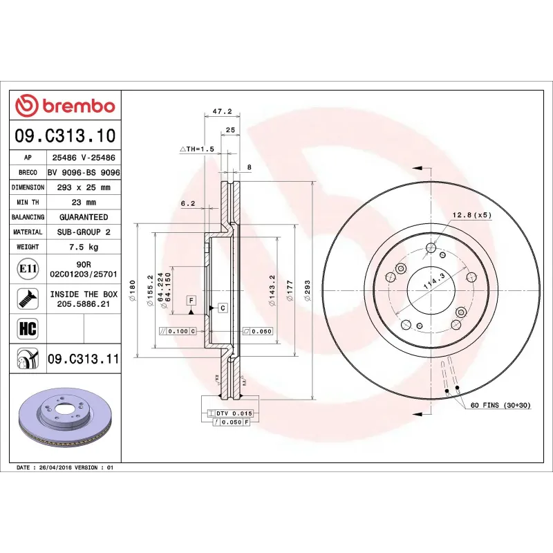 BREMBO 09.C313.11 Disco de freno (Unidad)