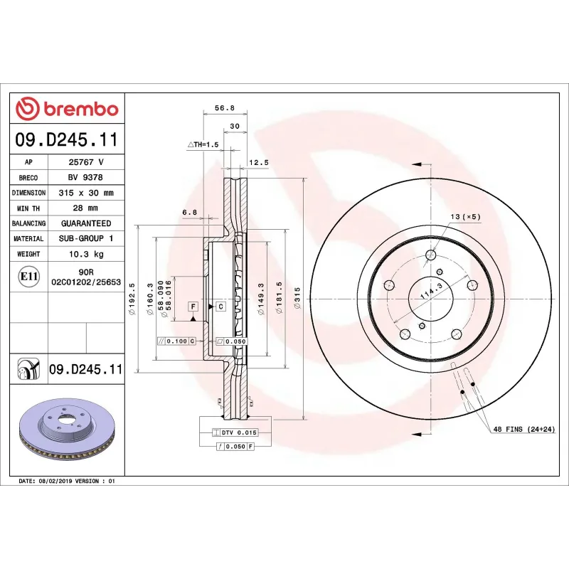 BREMBO 09.D245.11 Disco de freno (Unidad)