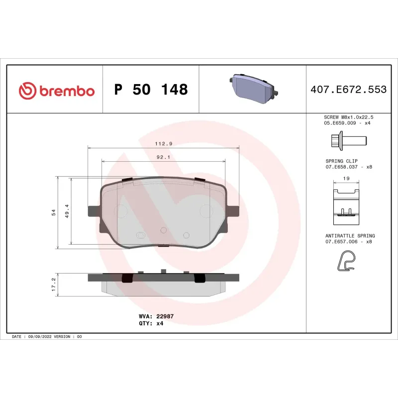 BREMBO P50148 Juego de pastillas de freno