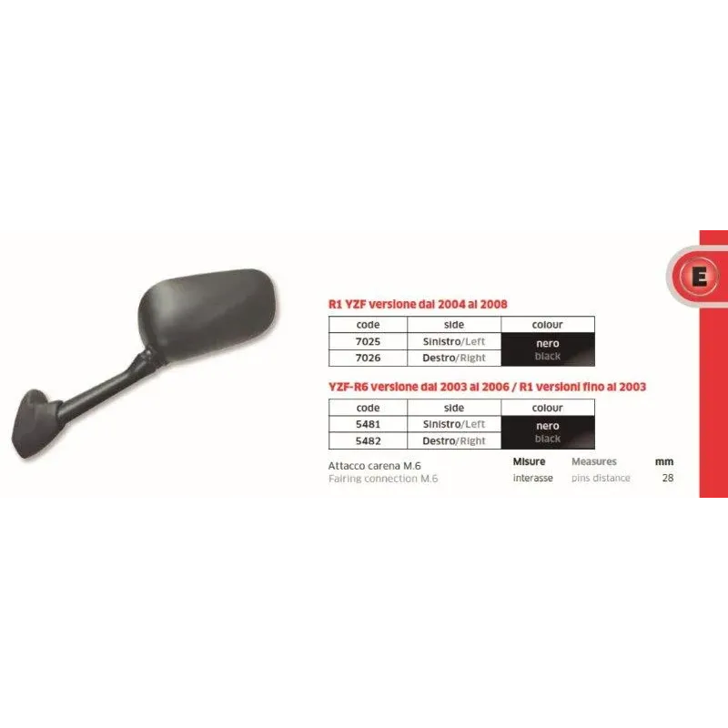 Espejo Yamaha R-6 03-06 R1 03 Dcho - FAR5482