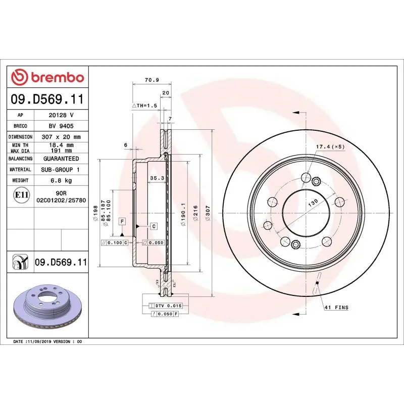 BREMBO 09.D569.11 Disco de freno (Unidad)