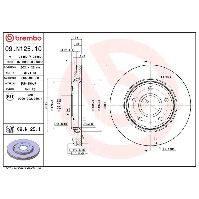 BREMBO 09.N125.10 Disco de freno (Unidad)