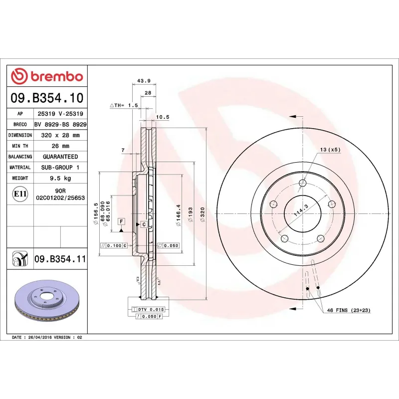 BREMBO 09.B354.10 Disco de freno (Unidad)