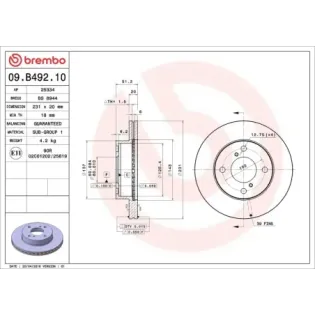 BREMBO 09.B492.10 Disco de freno (Unidad)