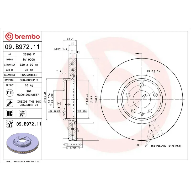 BREMBO 09.B972.11 Disco de freno (Unidad)
