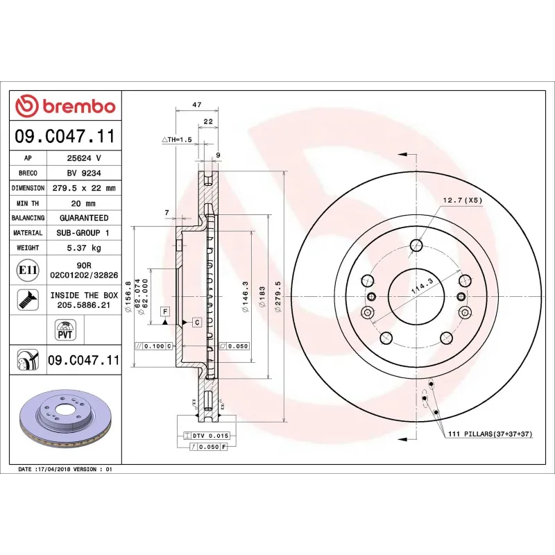BREMBO 09.C047.11 Disco de freno (Unidad)