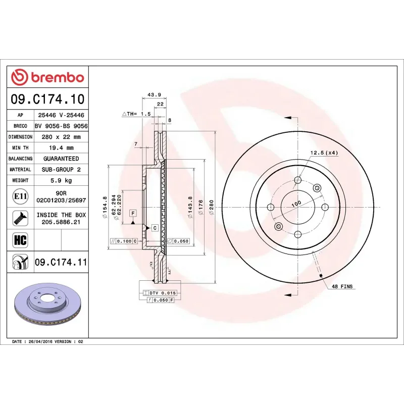 BREMBO 09.C174.10 Disco de freno (Unidad)