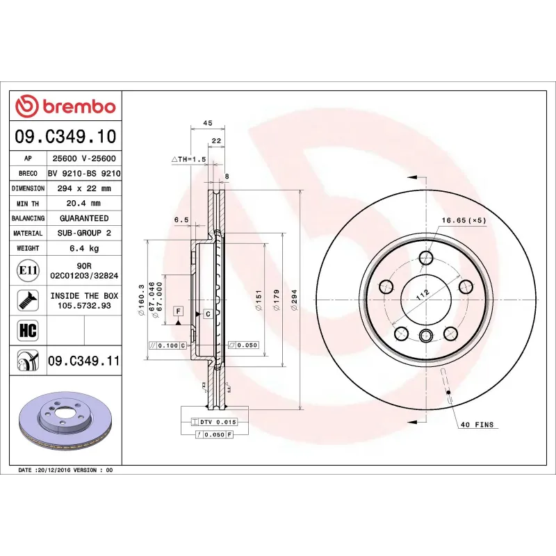 BREMBO 09.C349.11 Disco de freno (Unidad)