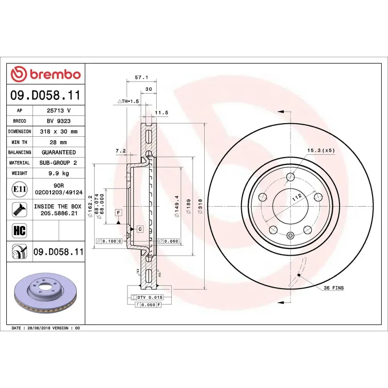 BREMBO 09.D058.11 Disco de freno (Unidad)