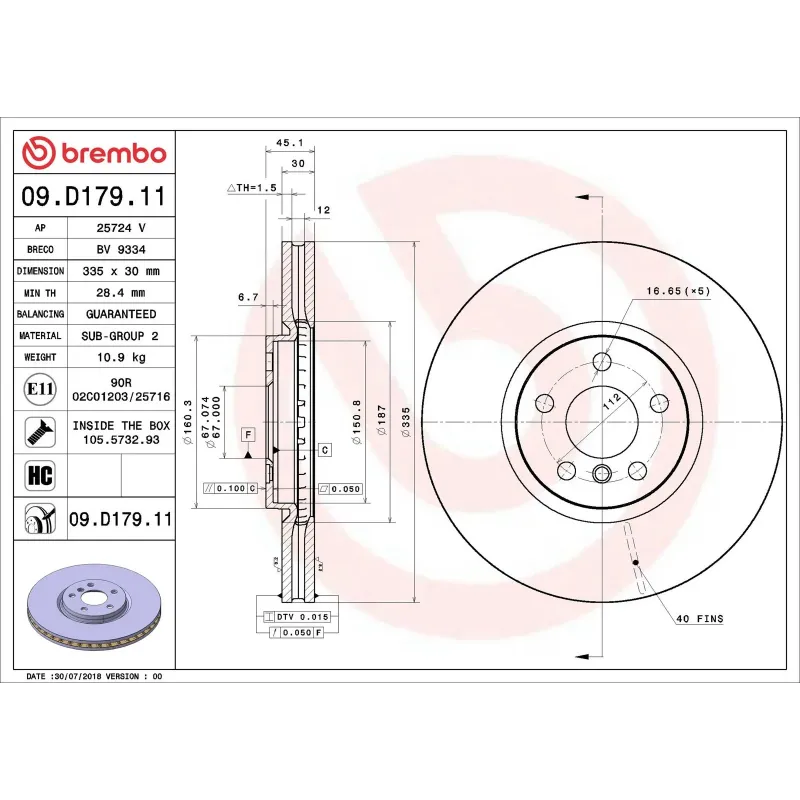 BREMBO 09.D179.11 Disco de freno (Unidad)