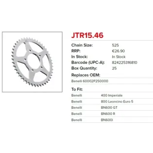 Corona moto JT Sprockets de acero de 46 dientes JTR15.46