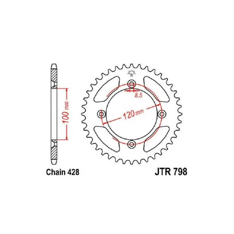 Corona de aluminio JT Sprockets moto 48 dientes P.428 JTR798.48AL