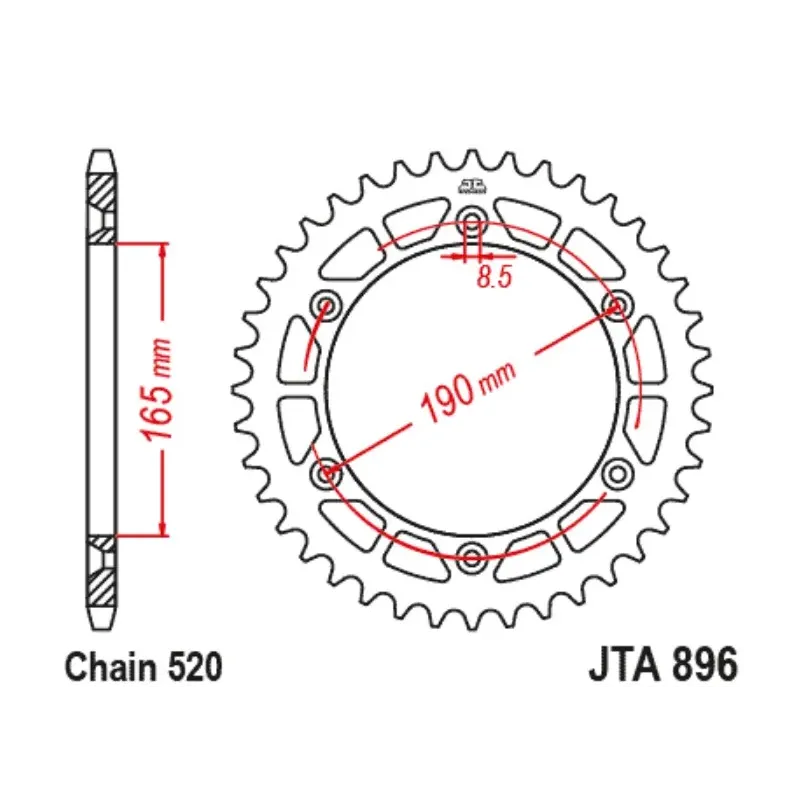 Corona moto JT Sprockets de acero de 50 dientes JTA896.50AL