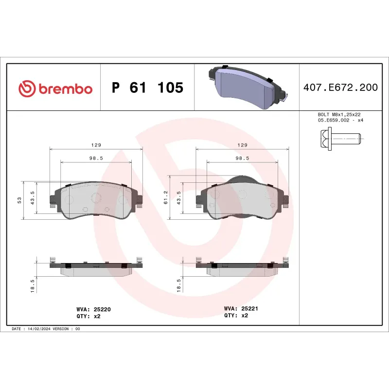 BREMBO P61105 Juego de pastillas de freno