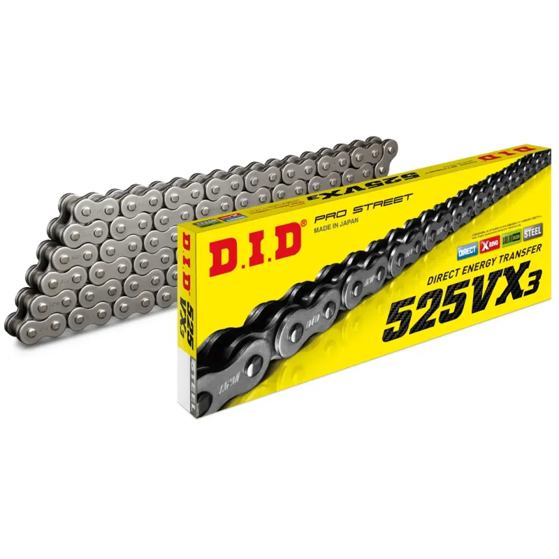 Cadena DID VX3 525 de 118 pasos color acero y cierre de remache - 28841185Z