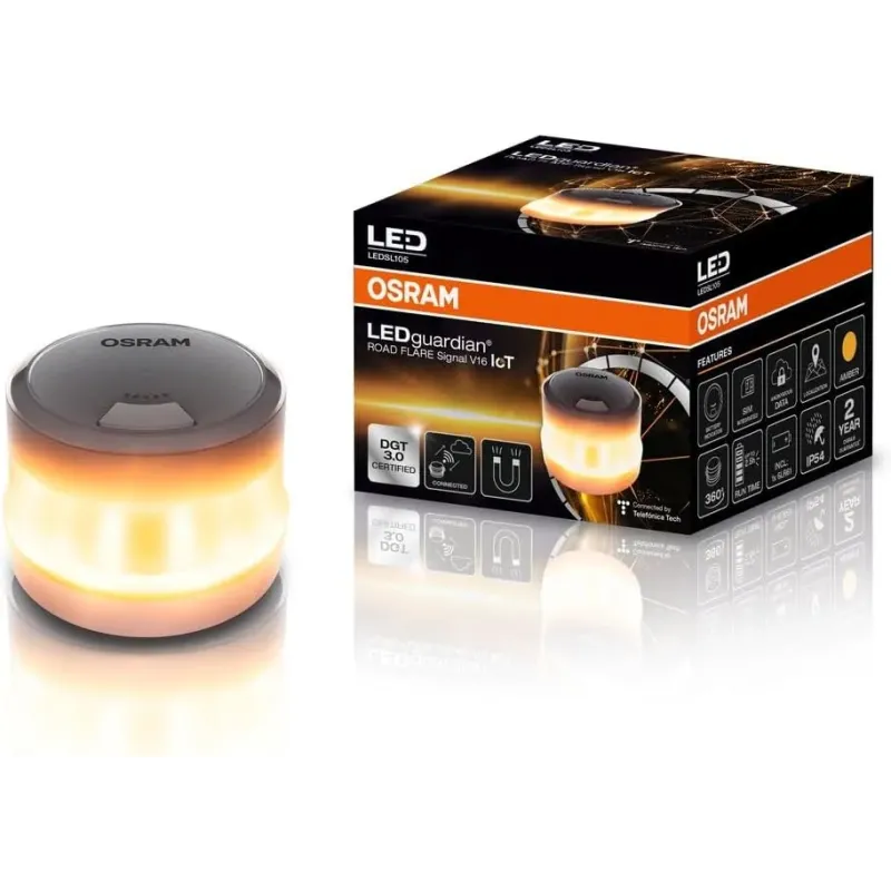 Luz de Advertencia OSRAM LEDguardian Road Flare Signal V16 IoT. LED certificada DGT 3.0