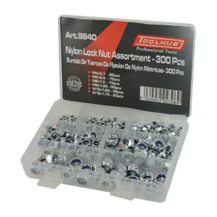 Surtido tuercas autoblocantes Nyloc Toolhub 9840 métricas M3–M12 (300 pzs)