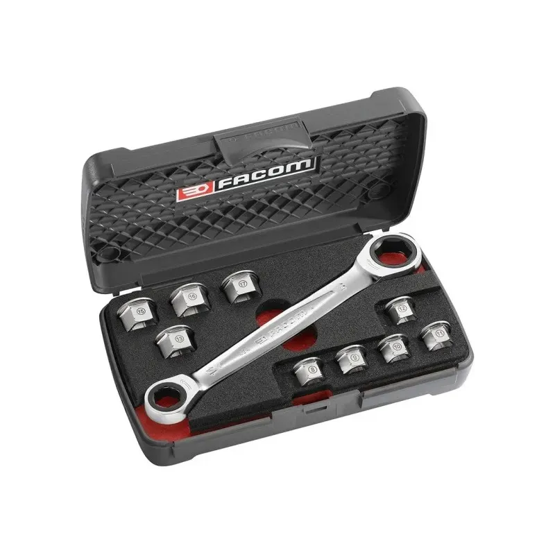 Llave carraca anillada 11 en 1 Facom 464.J1APB 8–19 mm extra plana taller moto/auto