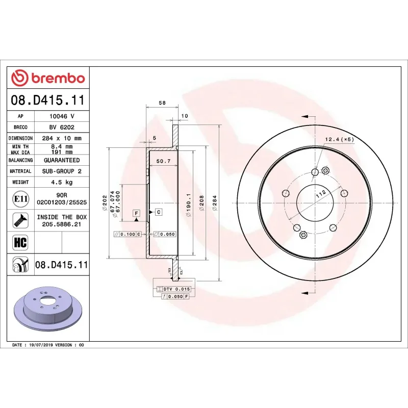 BREMBO 08.D415.11 Disco de freno